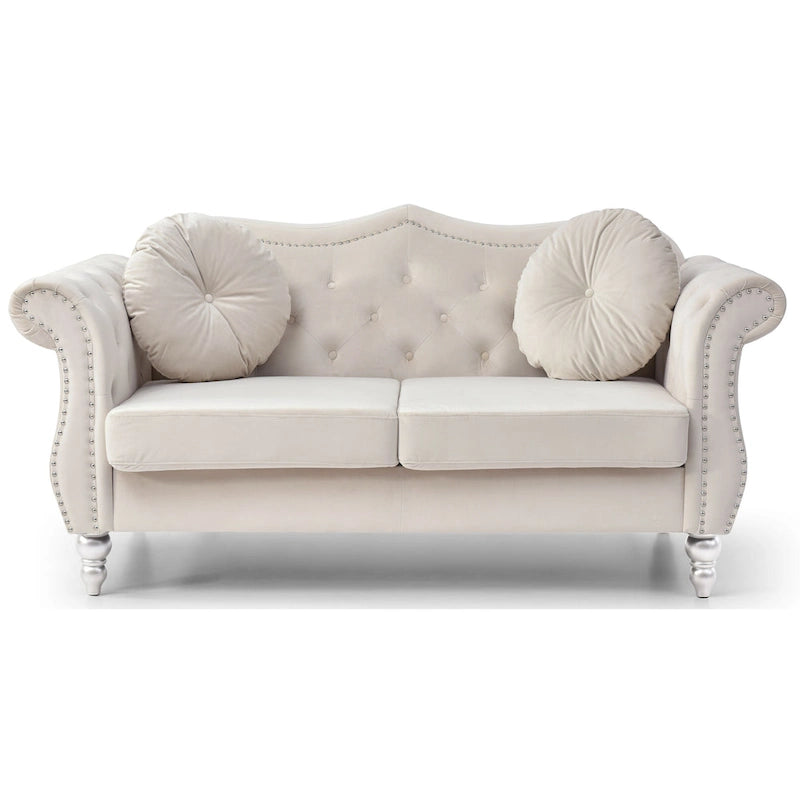 Causeuse en velours avec clous décoratifs, style capitonné, 2 places, plusieurs couleurs