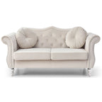 Causeuse en velours avec clous décoratifs, style capitonné, 2 places, plusieurs couleurs