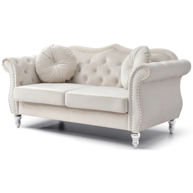 Causeuse en velours avec clous décoratifs, style capitonné, 2 places, plusieurs couleurs