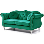 Causeuse en velours avec clous décoratifs, style capitonné, 2 places, plusieurs couleurs