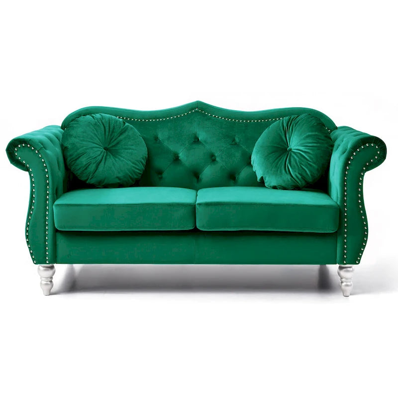 Causeuse en velours avec clous décoratifs, style capitonné, 2 places, plusieurs couleurs