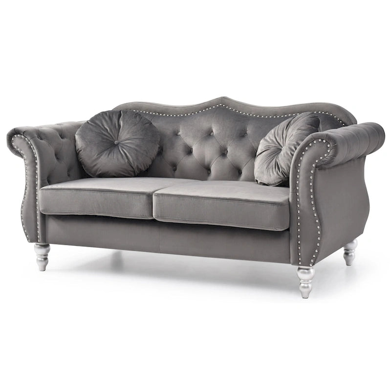 Causeuse en velours avec clous décoratifs, style capitonné, 2 places, plusieurs couleurs