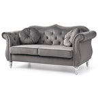 Causeuse en velours avec clous décoratifs, style capitonné, 2 places, plusieurs couleurs
