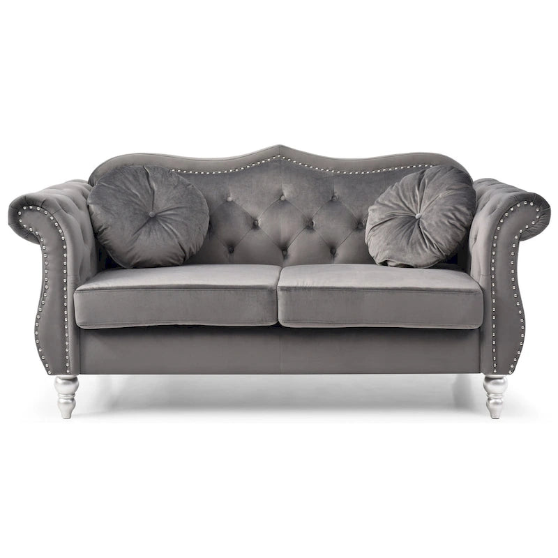 Causeuse en velours avec clous décoratifs, style capitonné, 2 places, plusieurs couleurs