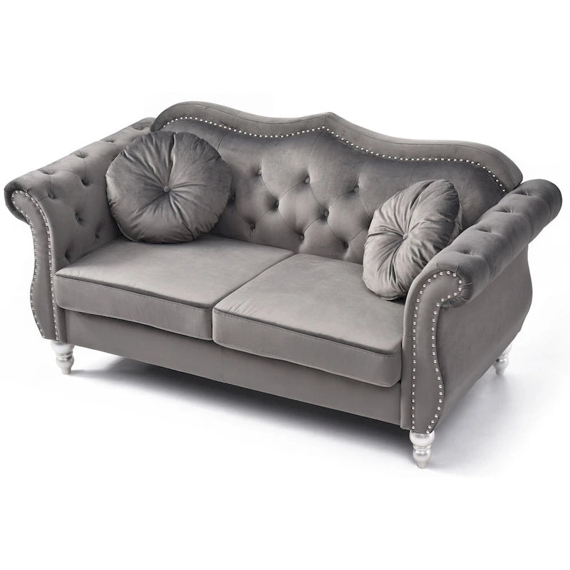 Causeuse en velours avec clous décoratifs, style capitonné, 2 places, plusieurs couleurs