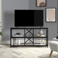 Meuble TV d'angle en bronze noirci avec étagères en verre, compatible avec les téléviseurs jusqu'à 55 pouces