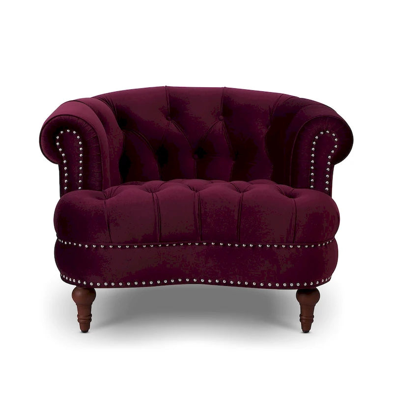 Fauteuil d'appoint capitonné, une place, tissu tissé – Bleu marine / Gris / Rose poudré / Violet / Blanc nuage / Vert / Rouge bordeaux