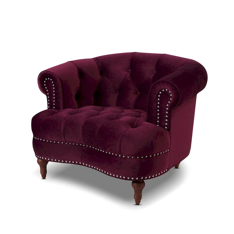 Fauteuil d'appoint capitonné, une place, tissu tissé – Bleu marine / Gris / Rose poudré / Violet / Blanc nuage / Vert / Rouge bordeaux