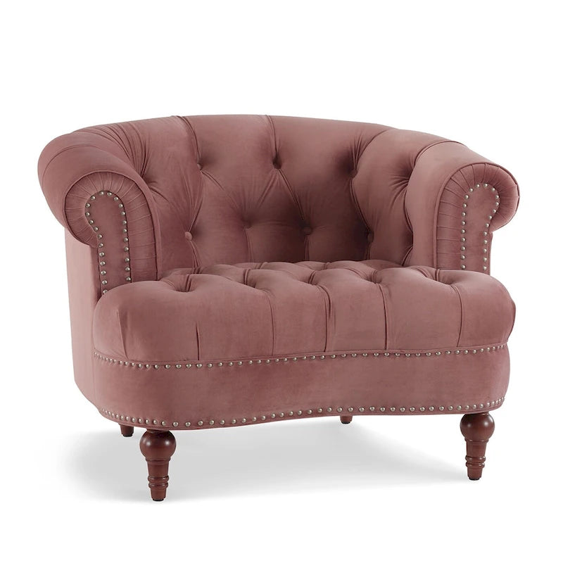 Fauteuil d'appoint capitonné, une place, tissu tissé – Bleu marine / Gris / Rose poudré / Violet / Blanc nuage / Vert / Rouge bordeaux