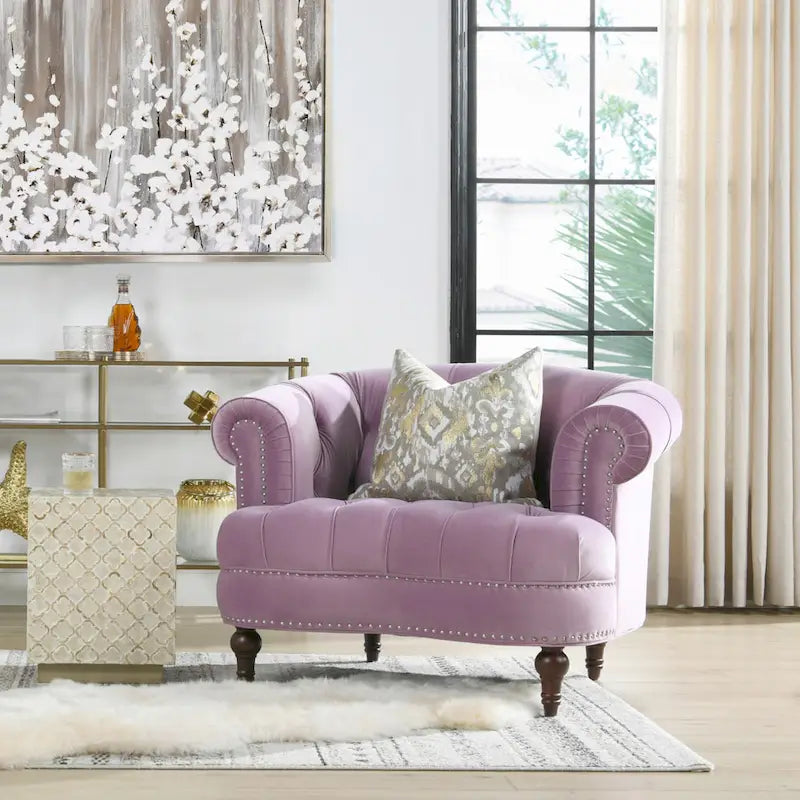 Fauteuil d'appoint capitonné, une place, tissu tissé – Bleu marine / Gris / Rose poudré / Violet / Blanc nuage / Vert / Rouge bordeaux