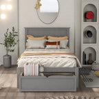 Lit plate-forme gris/blanc avec tiroir de rangement, double/grand, 1 personne