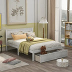 Lit plate-forme gris/blanc avec tiroir de rangement, double/grand, 1 personne