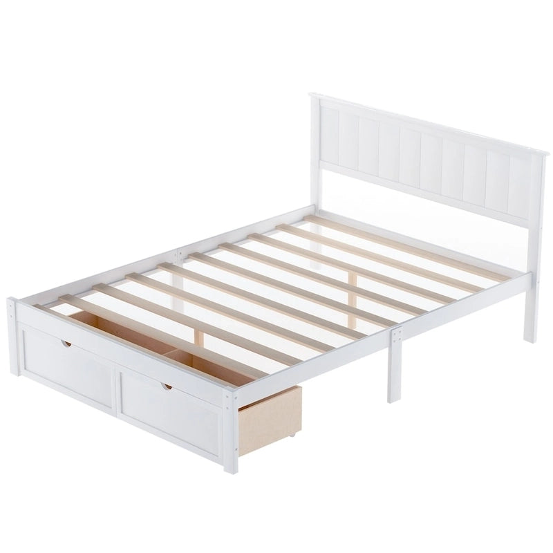 Lit plate-forme gris/blanc avec tiroir de rangement, double/grand, 1 personne
