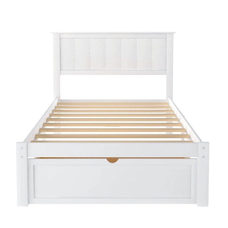 Lit plate-forme gris/blanc avec tiroir de rangement, double/grand, 1 personne