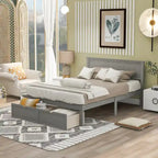 Lit plate-forme gris/blanc avec tiroir de rangement, double/grand, 1 personne