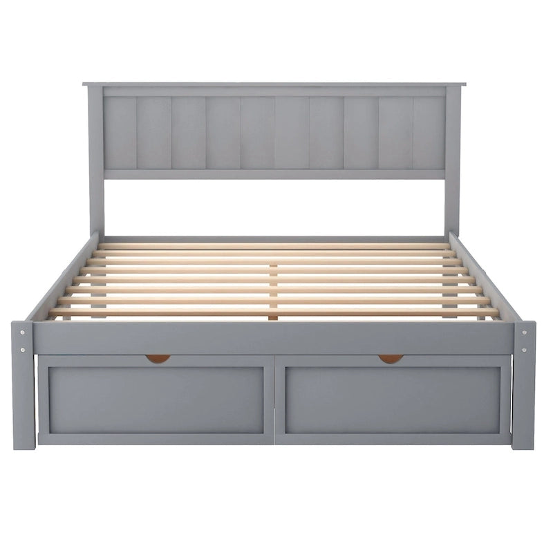 Lit plate-forme gris/blanc avec tiroir de rangement, double/grand, 1 personne