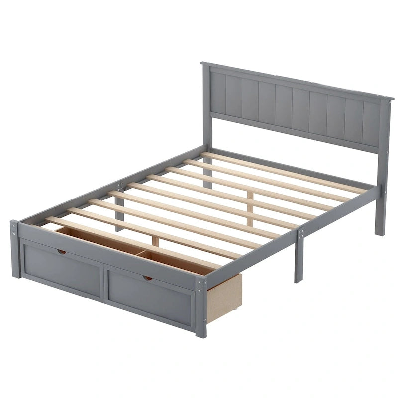Lit plate-forme gris/blanc avec tiroir de rangement, double/grand, 1 personne