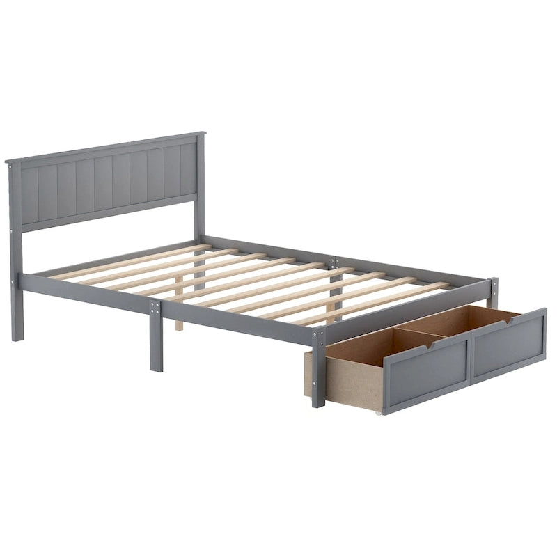 Lit plate-forme gris/blanc avec tiroir de rangement, double/grand, 1 personne
