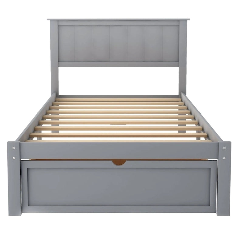 Lit plate-forme gris/blanc avec tiroir de rangement, double/grand, 1 personne
