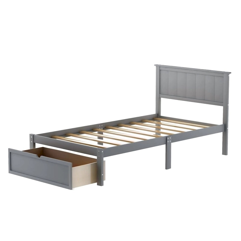 Lit plate-forme gris/blanc avec tiroir de rangement, double/grand, 1 personne