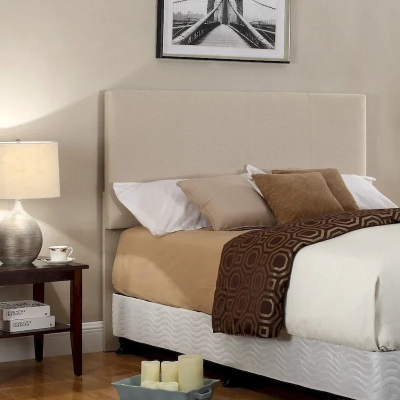 Tête de lit capitonnée en tissu gris/beige, Grand lit (Queen), pour 1 à 2 personnes