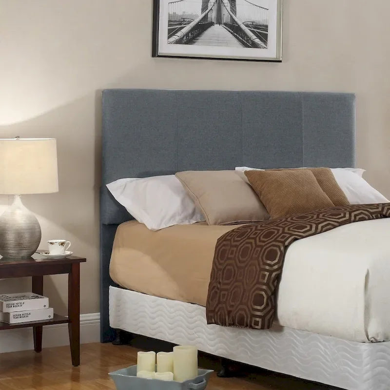 Tête de lit capitonnée en tissu gris/beige, Grand lit (Queen), pour 1 à 2 personnes