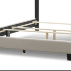 Lit queen-size en tissu beige capitonné, Pour 2 personnes – Style classique
