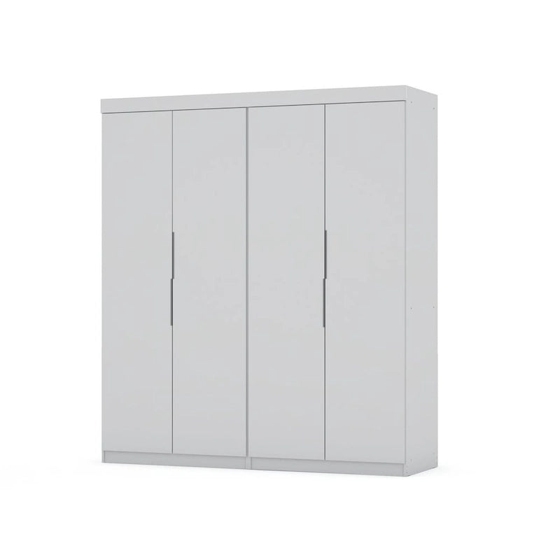 Armoire-penderie autoportante à 2 sections avec 4 tiroirs – Marron / Bleu nuit / Blanc – Pour 1 à 2 utilisateurs