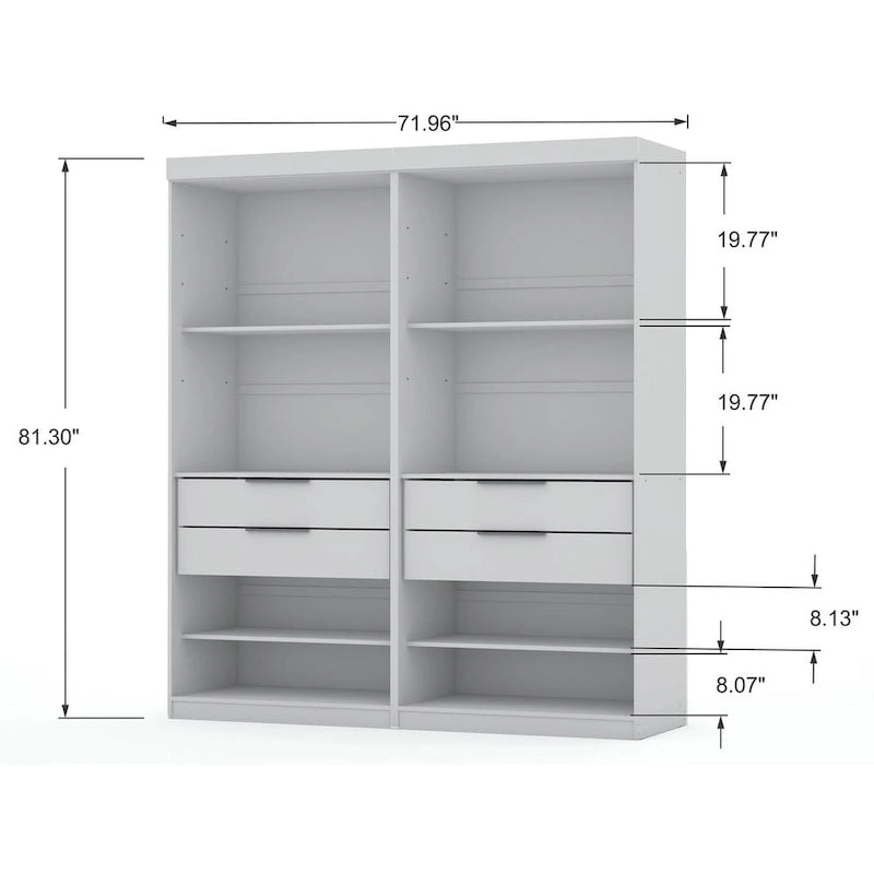 Armoire-penderie autoportante à 2 sections avec 4 tiroirs – Marron / Bleu nuit / Blanc – Pour 1 à 2 utilisateurs