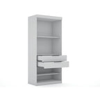 Armoire-penderie autoportante à 2 sections avec 4 tiroirs – Marron / Bleu nuit / Blanc – Pour 1 à 2 utilisateurs