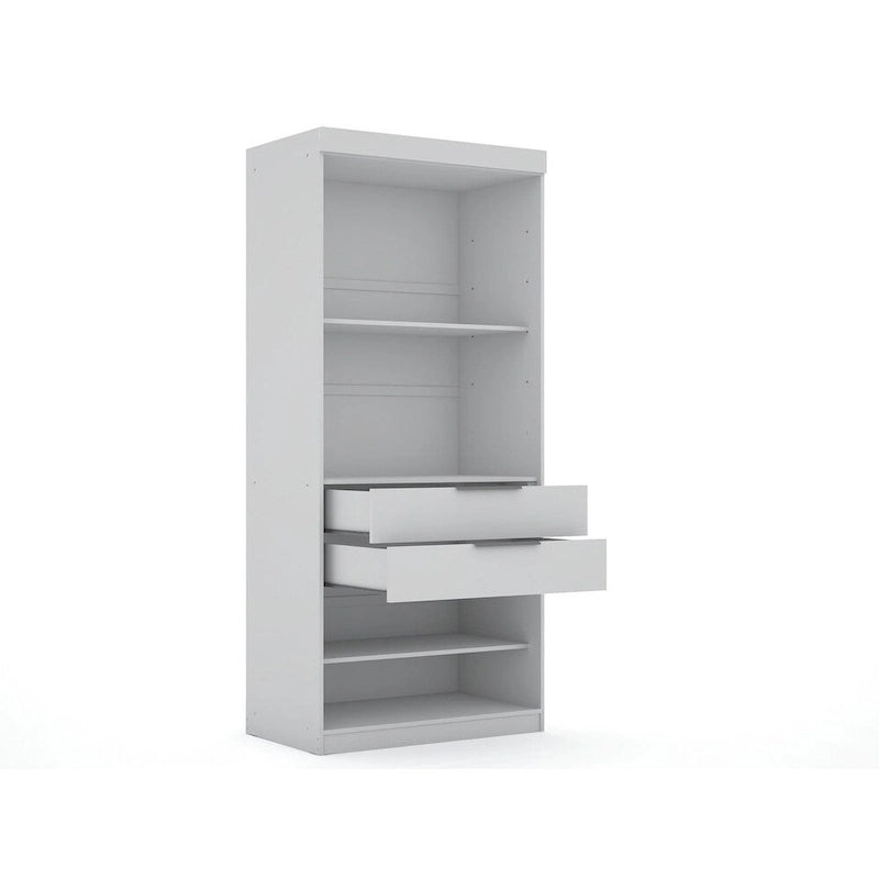 Armoire-penderie autoportante à 2 sections avec 4 tiroirs – Marron / Bleu nuit / Blanc – Pour 1 à 2 utilisateurs