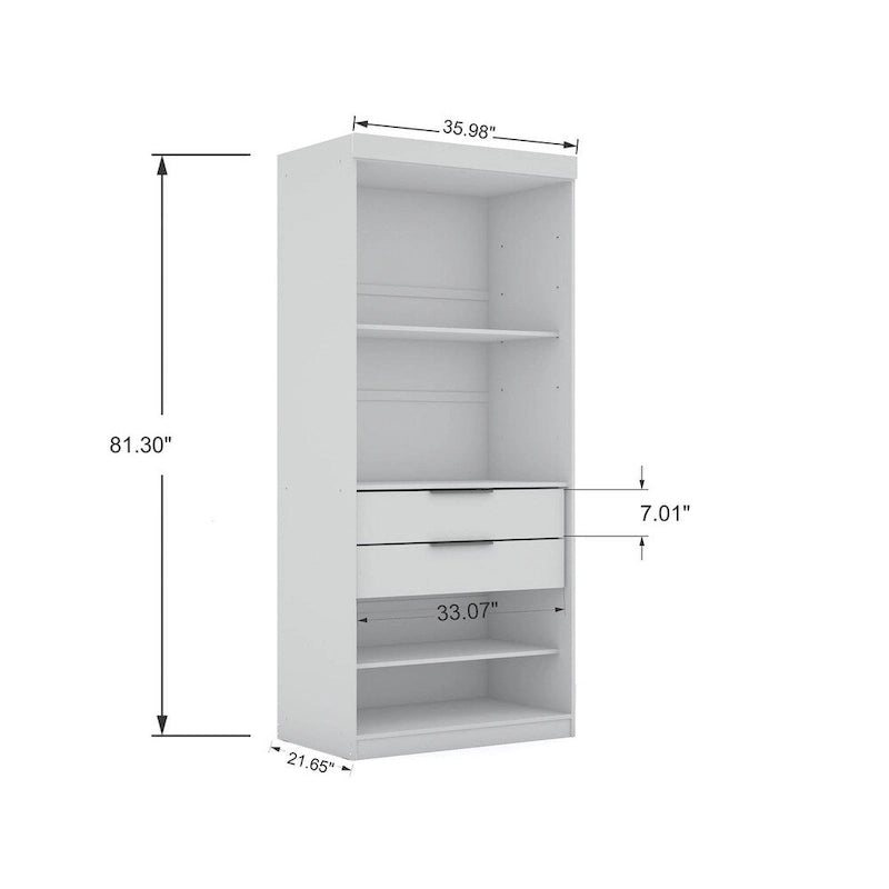 Armoire-penderie autoportante à 2 sections avec 4 tiroirs – Marron / Bleu nuit / Blanc – Pour 1 à 2 utilisateurs