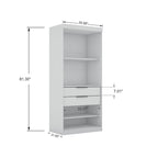 Armoire-penderie autoportante à 2 sections avec 4 tiroirs – Marron / Bleu nuit / Blanc – Pour 1 à 2 utilisateurs