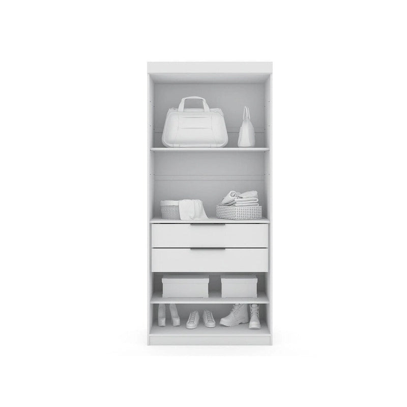 Armoire-penderie autoportante à 2 sections avec 4 tiroirs – Marron / Bleu nuit / Blanc – Pour 1 à 2 utilisateurs