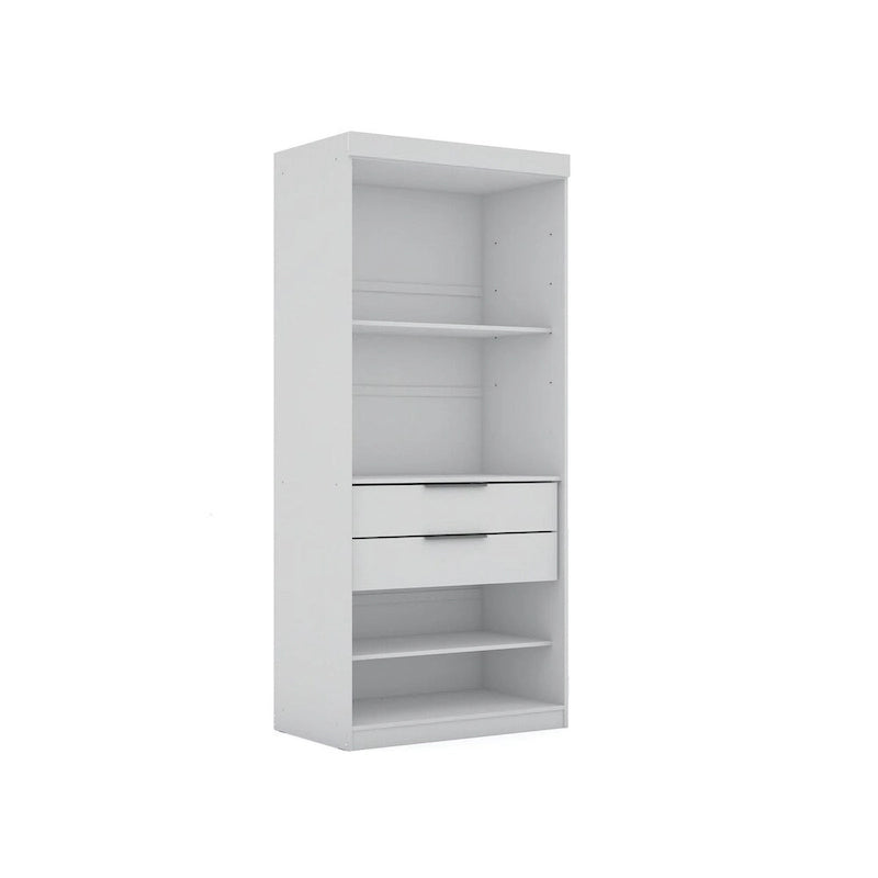 Armoire-penderie autoportante à 2 sections avec 4 tiroirs – Marron / Bleu nuit / Blanc – Pour 1 à 2 utilisateurs