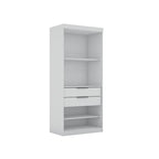 Armoire-penderie autoportante à 2 sections avec 4 tiroirs – Marron / Bleu nuit / Blanc – Pour 1 à 2 utilisateurs