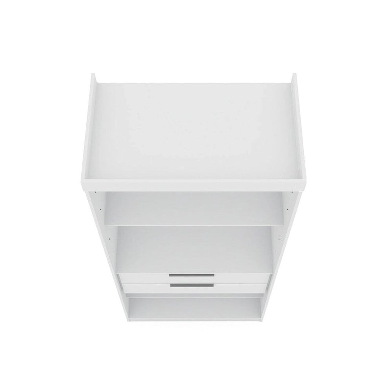 Armoire-penderie autoportante à 2 sections avec 4 tiroirs – Marron / Bleu nuit / Blanc – Pour 1 à 2 utilisateurs