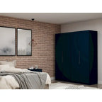 Armoire-penderie autoportante à 2 sections avec 4 tiroirs – Marron / Bleu nuit / Blanc – Pour 1 à 2 utilisateurs