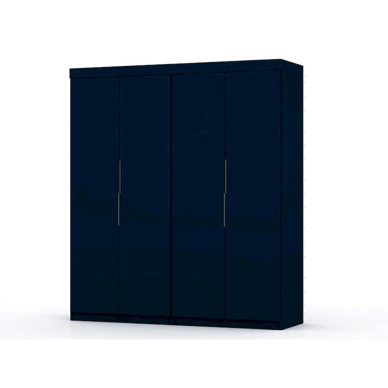 Armoire-penderie autoportante à 2 sections avec 4 tiroirs – Marron / Bleu nuit / Blanc – Pour 1 à 2 utilisateurs