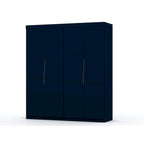 Armoire-penderie autoportante à 2 sections avec 4 tiroirs – Marron / Bleu nuit / Blanc – Pour 1 à 2 utilisateurs