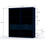 Armoire-penderie autoportante à 2 sections avec 4 tiroirs – Marron / Bleu nuit / Blanc – Pour 1 à 2 utilisateurs