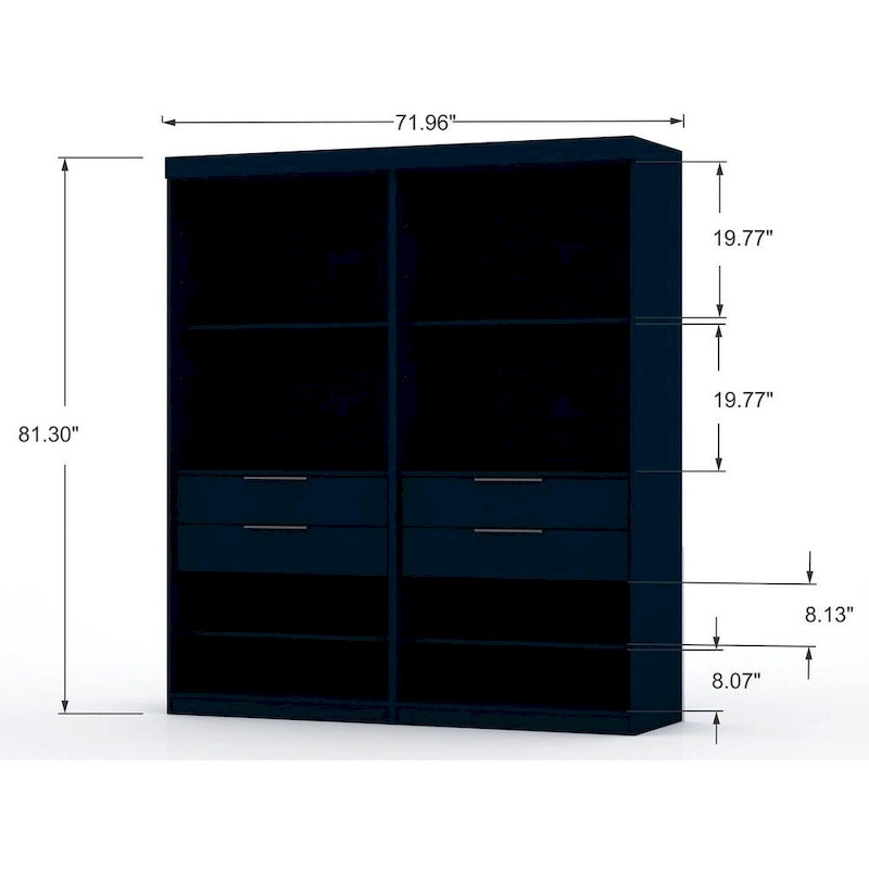 Armoire-penderie autoportante à 2 sections avec 4 tiroirs – Marron / Bleu nuit / Blanc – Pour 1 à 2 utilisateurs