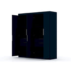 Armoire-penderie autoportante à 2 sections avec 4 tiroirs – Marron / Bleu nuit / Blanc – Pour 1 à 2 utilisateurs