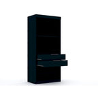 Armoire-penderie autoportante à 2 sections avec 4 tiroirs – Marron / Bleu nuit / Blanc – Pour 1 à 2 utilisateurs