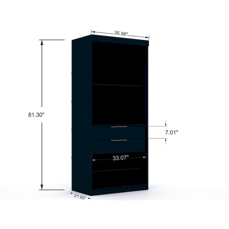 Armoire-penderie autoportante à 2 sections avec 4 tiroirs – Marron / Bleu nuit / Blanc – Pour 1 à 2 utilisateurs