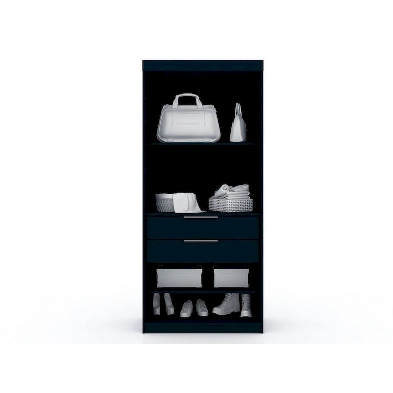 Armoire-penderie autoportante à 2 sections avec 4 tiroirs – Marron / Bleu nuit / Blanc – Pour 1 à 2 utilisateurs