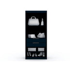 Armoire-penderie autoportante à 2 sections avec 4 tiroirs – Marron / Bleu nuit / Blanc – Pour 1 à 2 utilisateurs