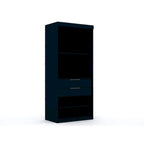 Armoire-penderie autoportante à 2 sections avec 4 tiroirs – Marron / Bleu nuit / Blanc – Pour 1 à 2 utilisateurs