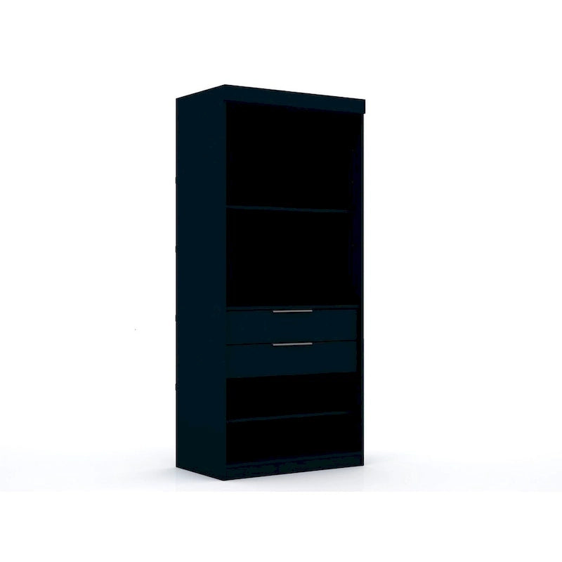 Armoire-penderie autoportante à 2 sections avec 4 tiroirs – Marron / Bleu nuit / Blanc – Pour 1 à 2 utilisateurs