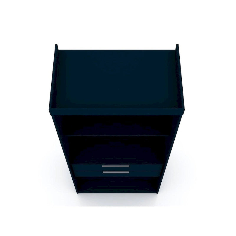 Armoire-penderie autoportante à 2 sections avec 4 tiroirs – Marron / Bleu nuit / Blanc – Pour 1 à 2 utilisateurs